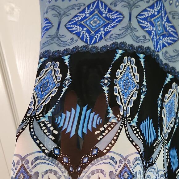 Arianna By Howards Multi-Colored Blouse OS Sheer Cold Shoulder Boho Abstract - Picture 5 of 11